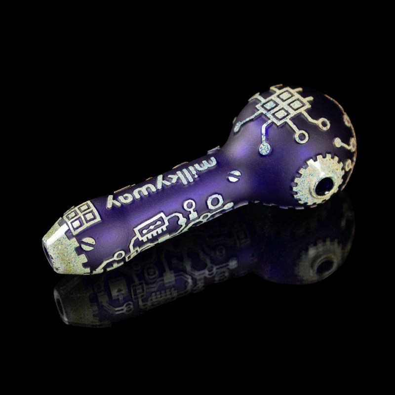 Circuitboard in Color Dark Blue and Silver Frit Hand Pipe - Image 2