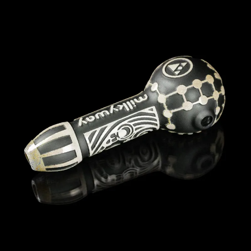 Maya Face in Color Black Frit Hand Pipe - Image 2
